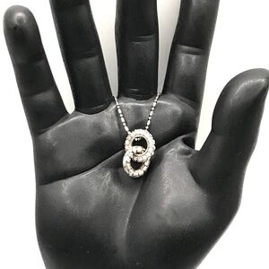 Brighton Pendant Necklace Crystal Interlocking Rings Silver Plate Chain